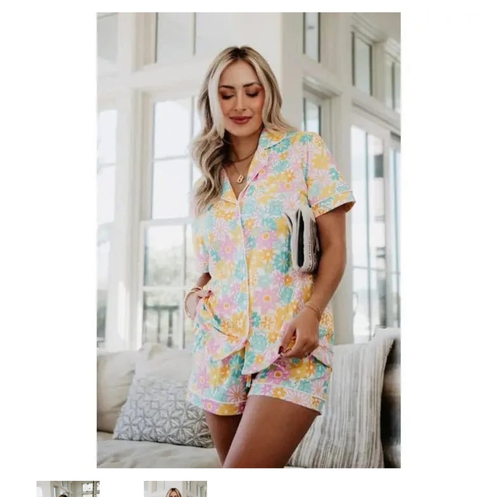 Katydid Pastel Floral Pajama Set in Yellow, Mint & Lilac size small
